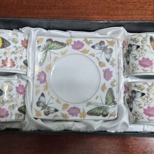 Bijoux Terner Demitasse Cups & Saucers Butterflies & Blossoms  Set Porcelain VTG
